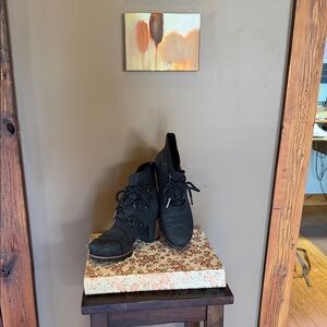 Sorel Addington Black Lace-Up Leather Chunky Heel Ankle Boots